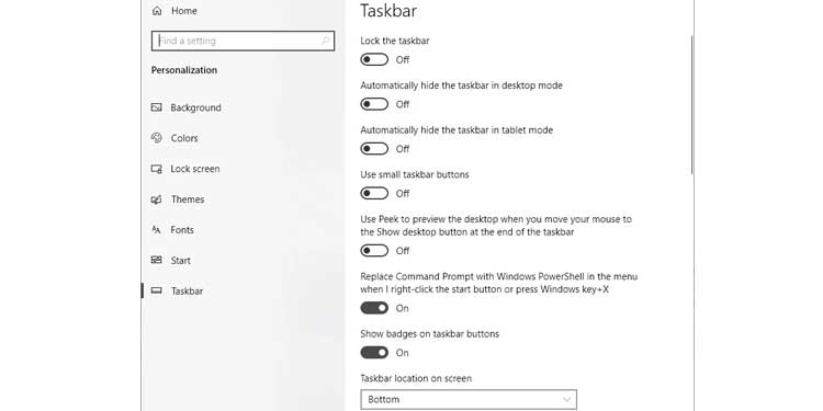 All the Taskbar Settings