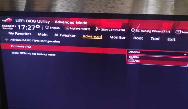 Enable Bios TPM