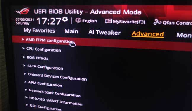 Bios TPM Setting