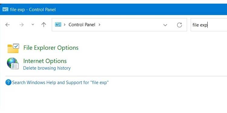 Control Panel File Explorer Options