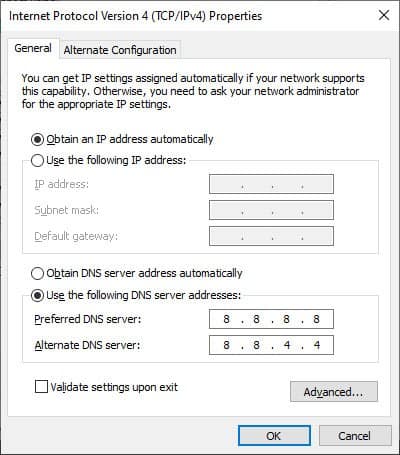 DNS server set manually