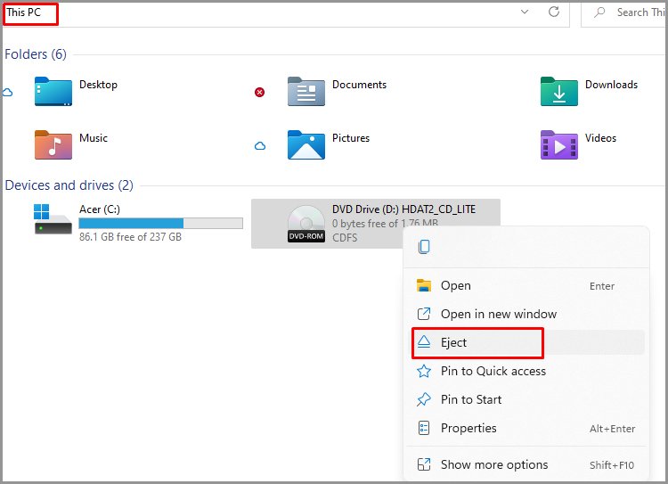 Direct method to eject iso disk