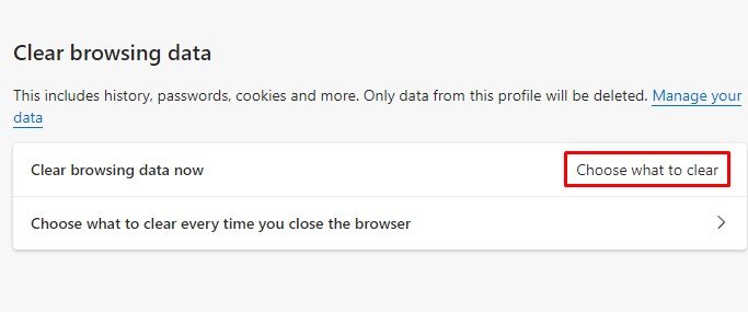 Edge clear browsing data