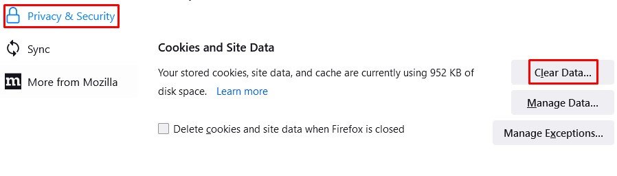 Firefox Clear data
