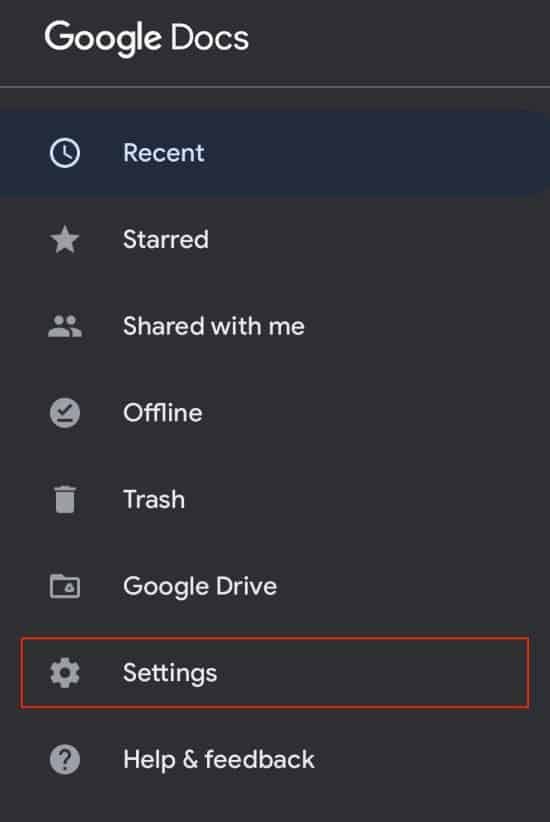 Google Docs app Settings