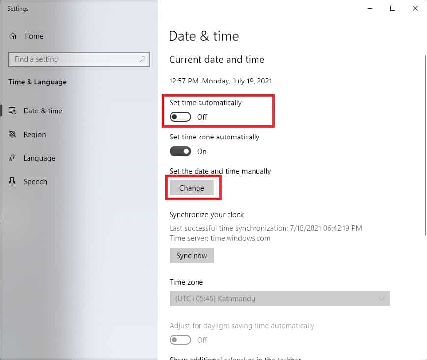 How to change time on Windows