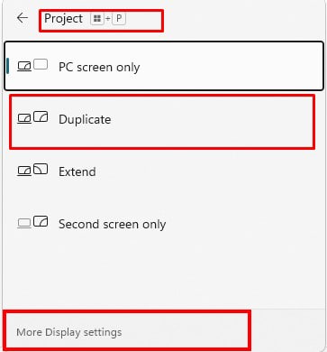 Project section in windows