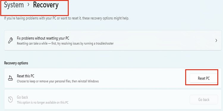 Reset PC in Windows 11