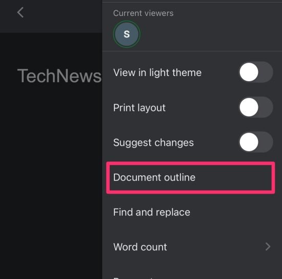 Show Document Outline on Google Docs mobile