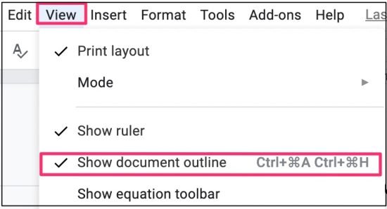 Show document outline in Google Docs