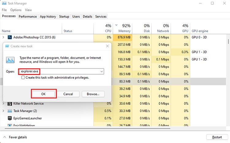 Start a new Windows Explorer Process