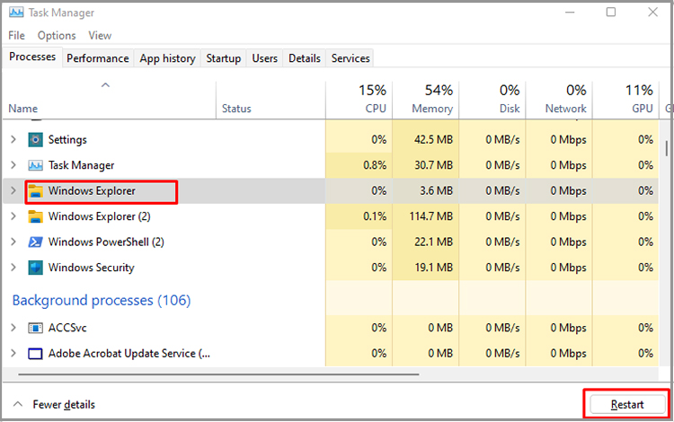 Task manager to close file explorer