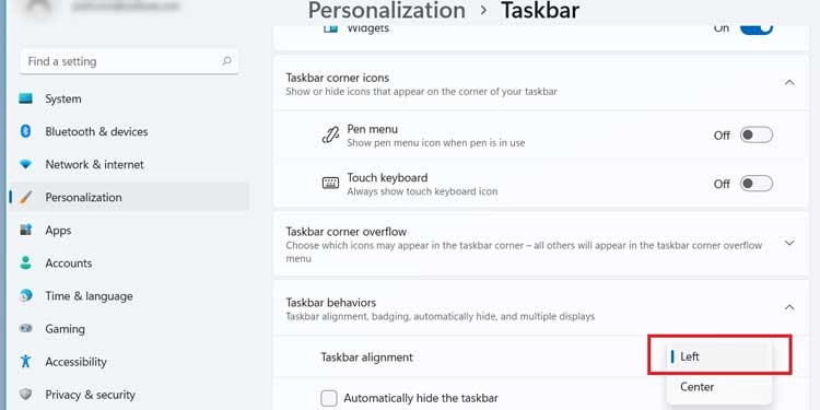 Taskbar Icons Allignment