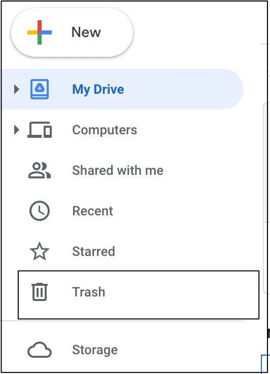 Trash Section Google Drive