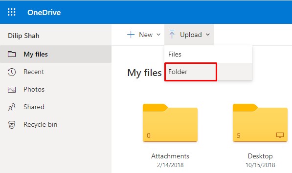 Upload folder in onedrive