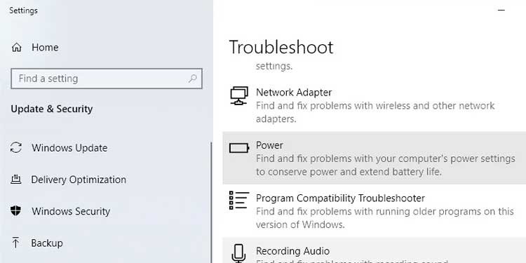 Windows 10 Troubleshoot settings