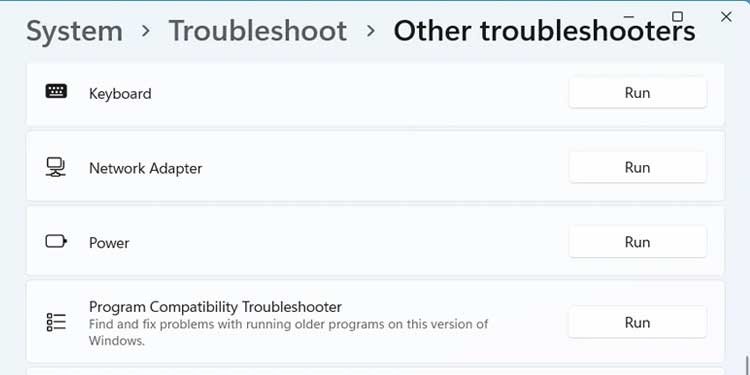 Windows 11 Other Troubleshooters Run