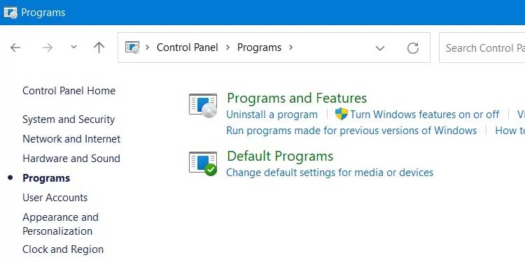 Windows 11 Programs and Features