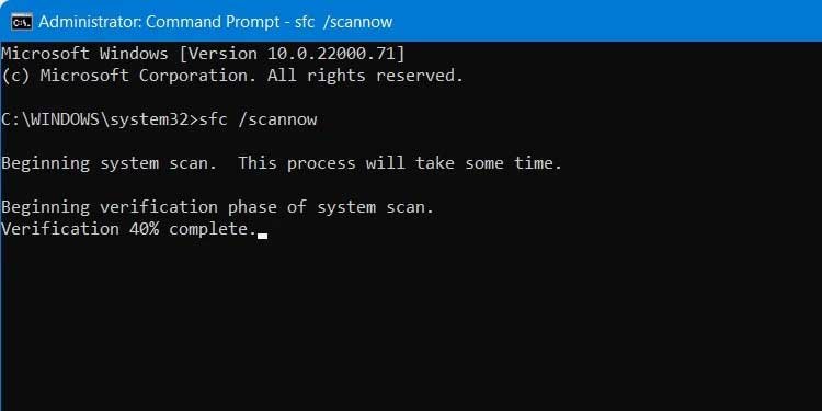 Windows Command Prompt sfc scannow