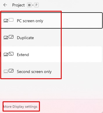 Windows Project Mode for Display Settings