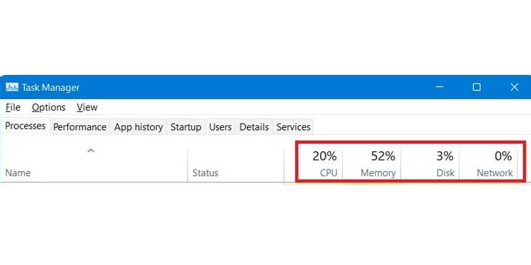 Windows Task Manager App CPU Memory Usages