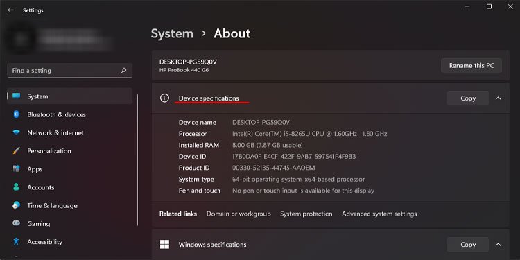 device specification