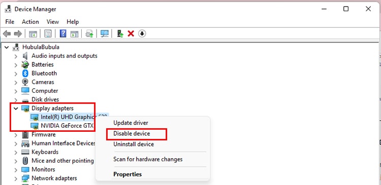 disable display drivers