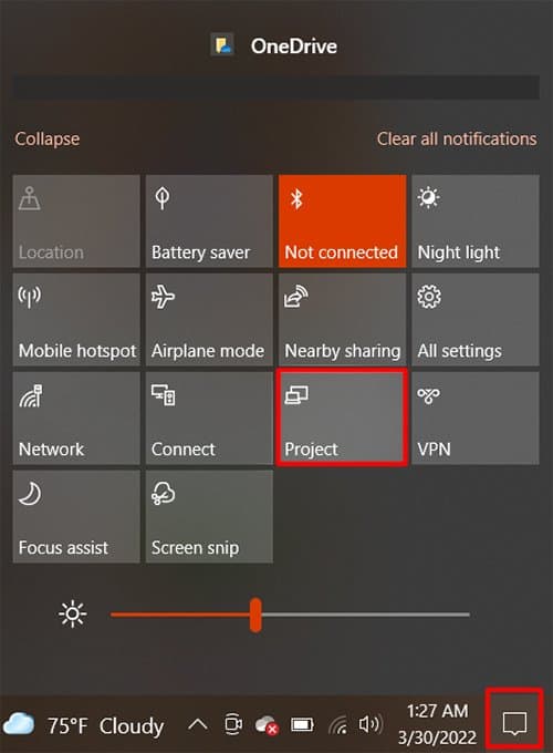 notification panel in windows 10
