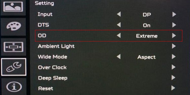 overdrive settings on acer monitor