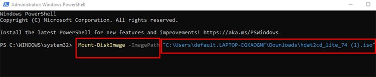 powershell mount command for iso