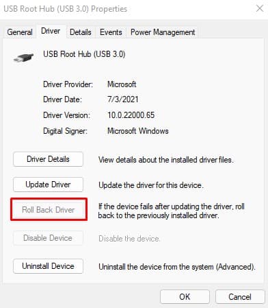 roll back usb driver