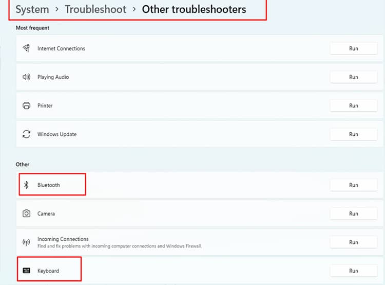 troubleshooter options in windows 11