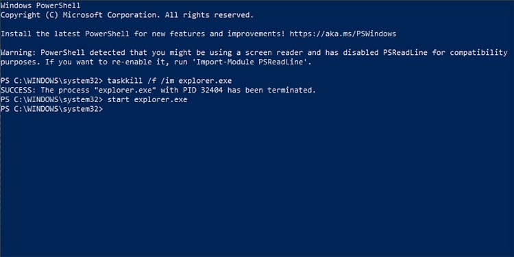 Use Powershell to Restart Windows Explorer