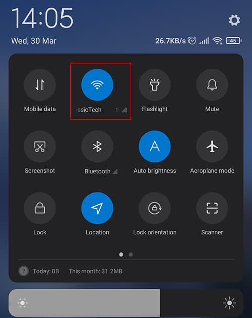 wifi option from quick settings menu in android